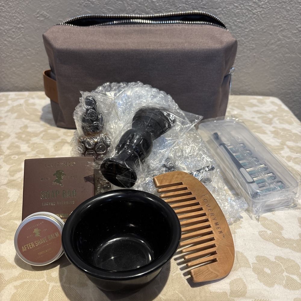Lovery Beard Kit Men Gift Bag Mens Set Shaving Oil Balm Soap Razor Stand Brush